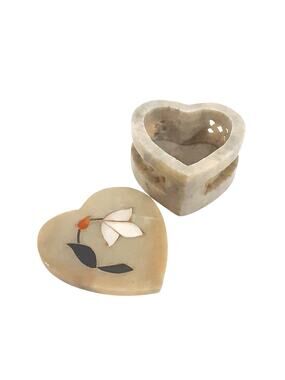 Vintage Soapstone Mother of Pearl Inlay Abalone Tulip Trinket Box India Ring Box